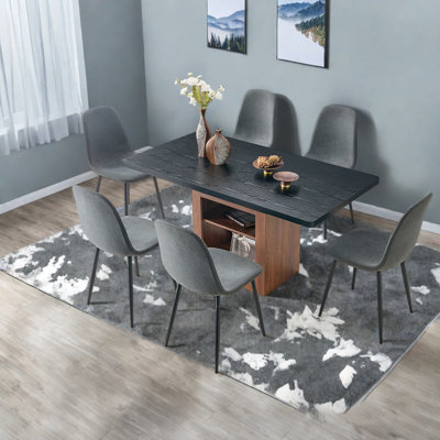 Modern Extendable Dining Table Sets With Storage, Dark Grey Linen
