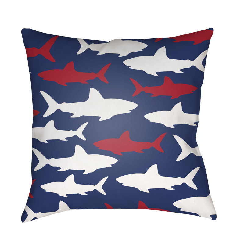 Outdoor Throw Pillow, 18" H x 18" W x 3.5" D, Dark Blue/Red