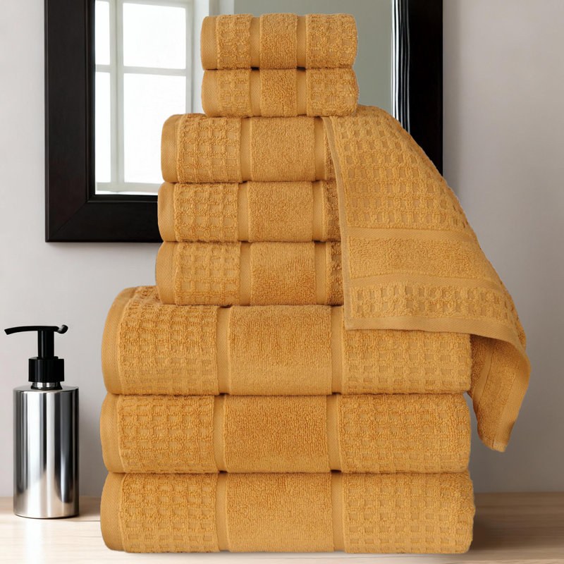   Zero-Twist Cotton Towel Set - Honeycomb Waffle Texture - Quick-Dry, Gold