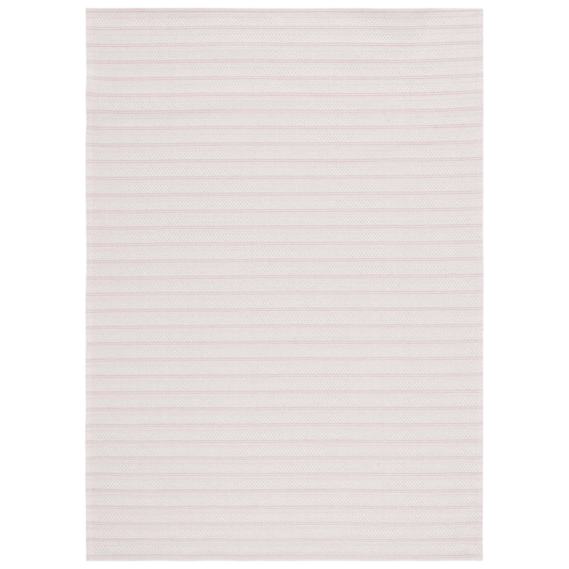 Ivory and Pink Striped Wool Rectangular Rug