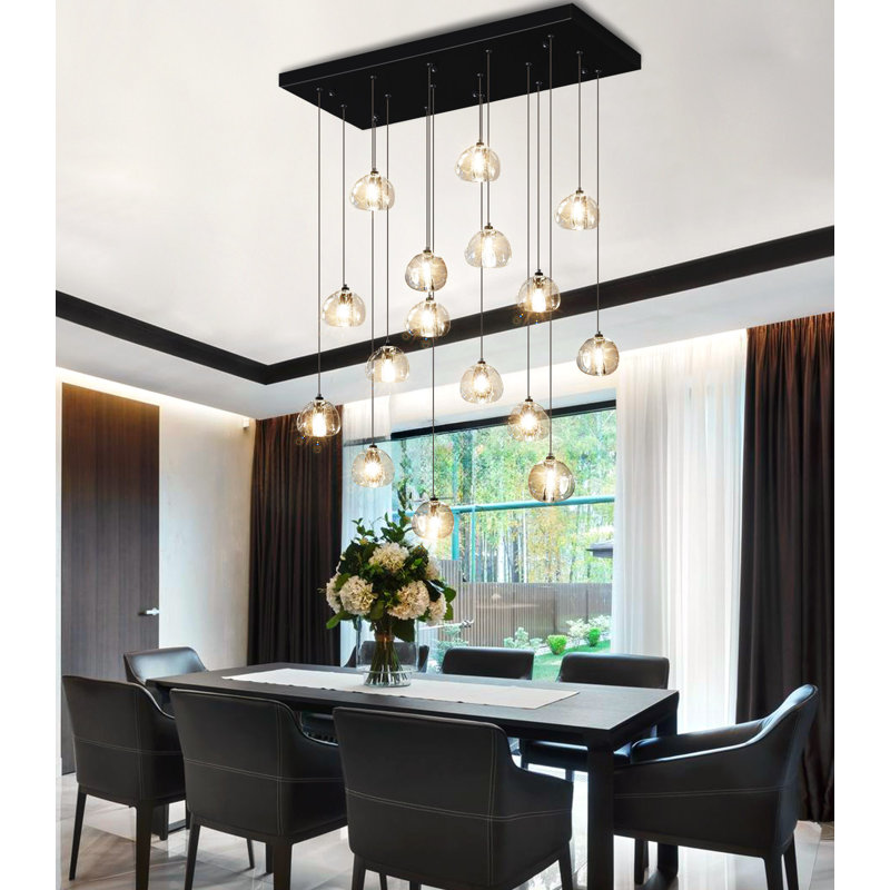 16-Light Dimmable LED Rectangular Crystal Chandeliers, Noir mat
