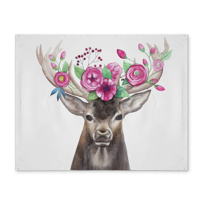 Napperon tête de cerf avec fleurs en polyester brun - Décoration intérieure