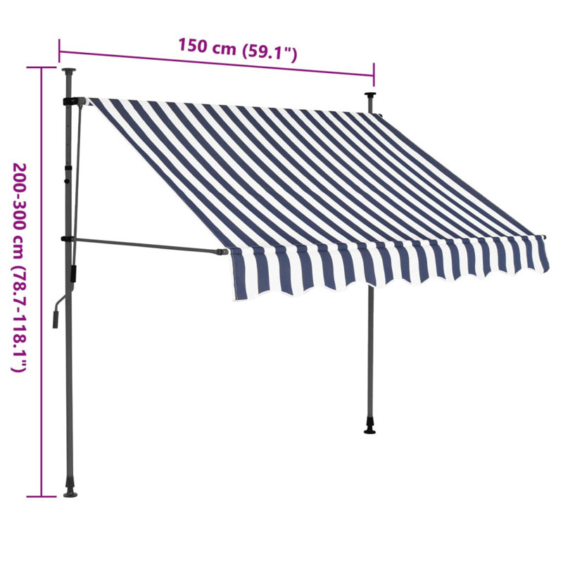 Dakota Fields Fabric Cover Retractable Patio Awning, Blue/White
