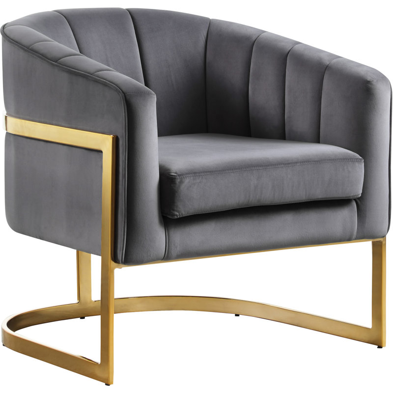 Fauteuil demi-tonneau en velours 30 po Carter, Velours gris