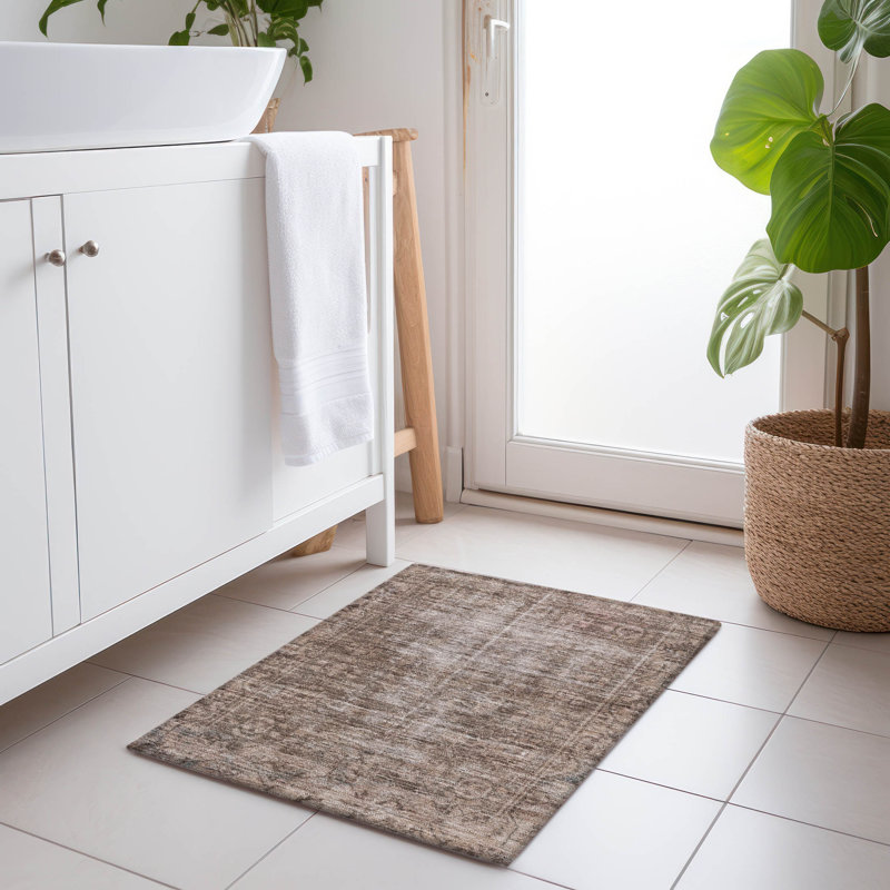 Machine Washable Indoor/Outdoor Christain ACN1228 Brown Rug, Rectangle 1'8" x 2'6"