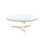 Table basse dorée, plateau rond élégant en verre trempé de 10 mm, soutenu par une structure triangulaire unique en métal et une base en acrylique, pour le salon, le salon, le bureau, assemblage facile à nettoyer et finition rapide