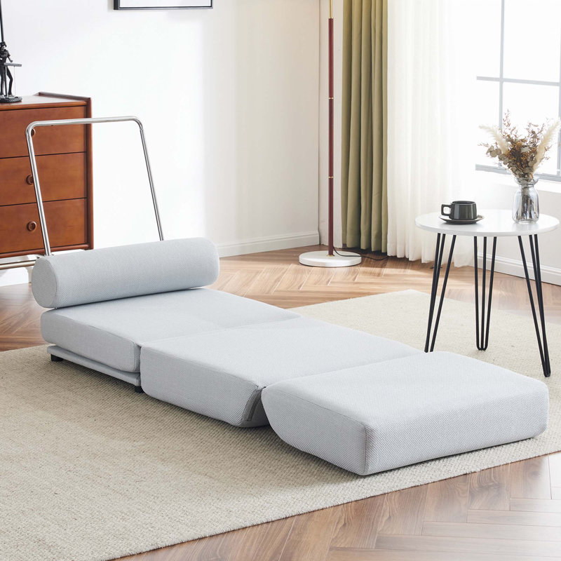 Single Sofa Chair Foldable Single Sofa Bed with Pillow, Light Gray