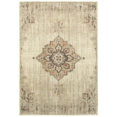 Tapis floral ivoire / brun Darren