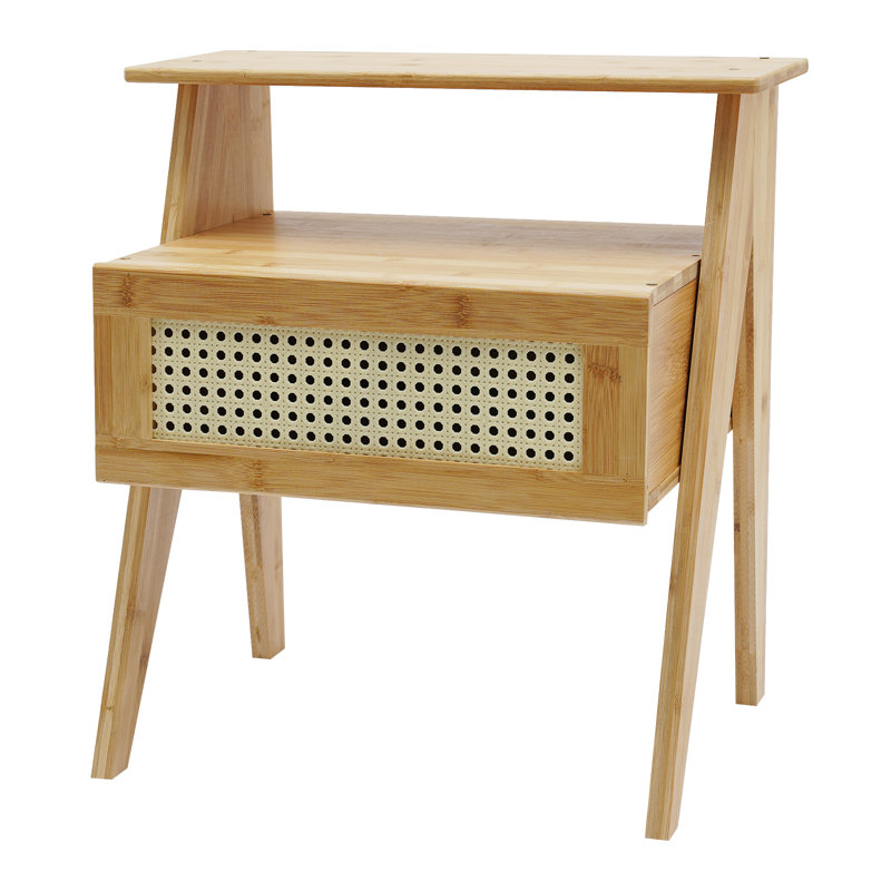Table de chevet en bambou avec tiroir et tablette ouverte Fairmount
