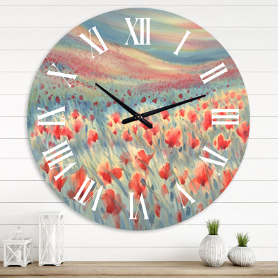 Poppy Field in Gentle Evening Glow Valley - Horloge murale maison de campagne