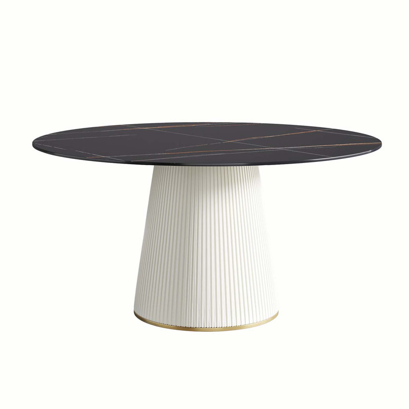 Iconie Round Stone Top Dining Table, 59.05" W x 59.05" L, Black