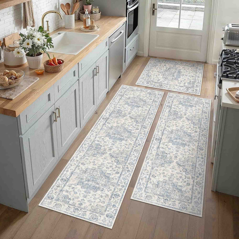 Tapis de cuisine antidérapant lavable à la machine (ensemble de 3), Blue