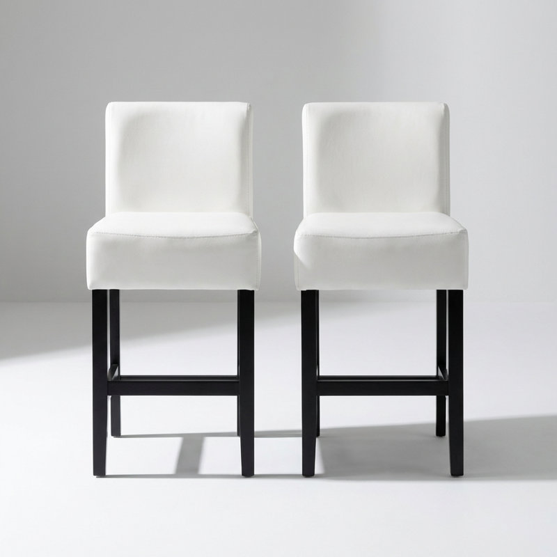 Modern Counter Height Stools with Upholstered Seats and Solid Wood Legs Set of 2