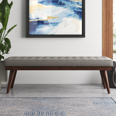 Bittoo 55.5"W Tufted Genuine Leather Bench 