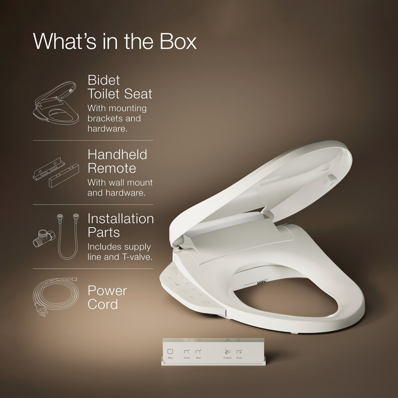 Purewash E725 Elongated Bidet Toilet Seat With Remote Control, Beige