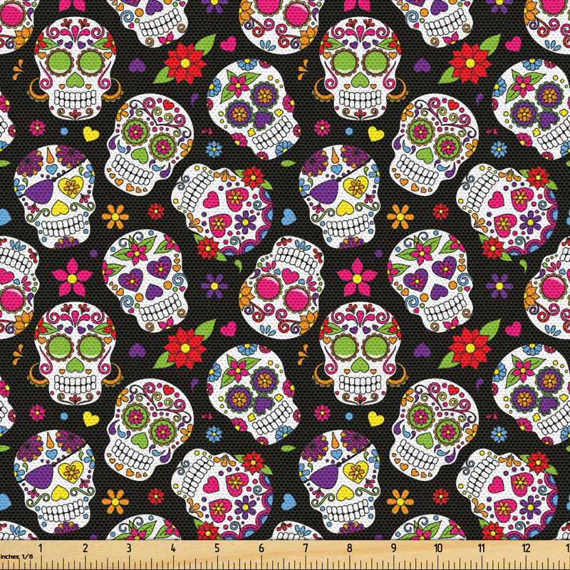 Genovese All Souls Day Floral Colourful Sugar Skulls Fabric