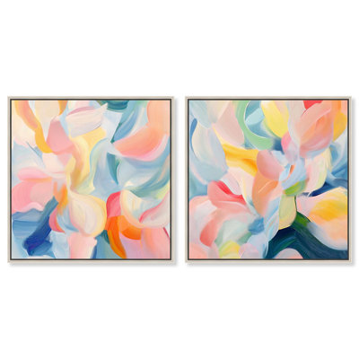 Lustrous Brushstrokes Duo Canvas Print Modern Wall Decor Set by Art Remedy, Silver Frame, 12 x 12