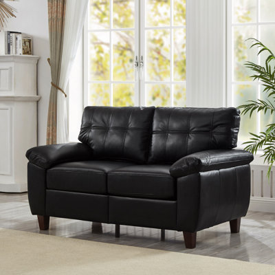 59" Loveseat Faux Leather Couch,Living Room Sofa With Storage,Big Armrest Sofa,Upholstered Breathable PU Leather Sofa