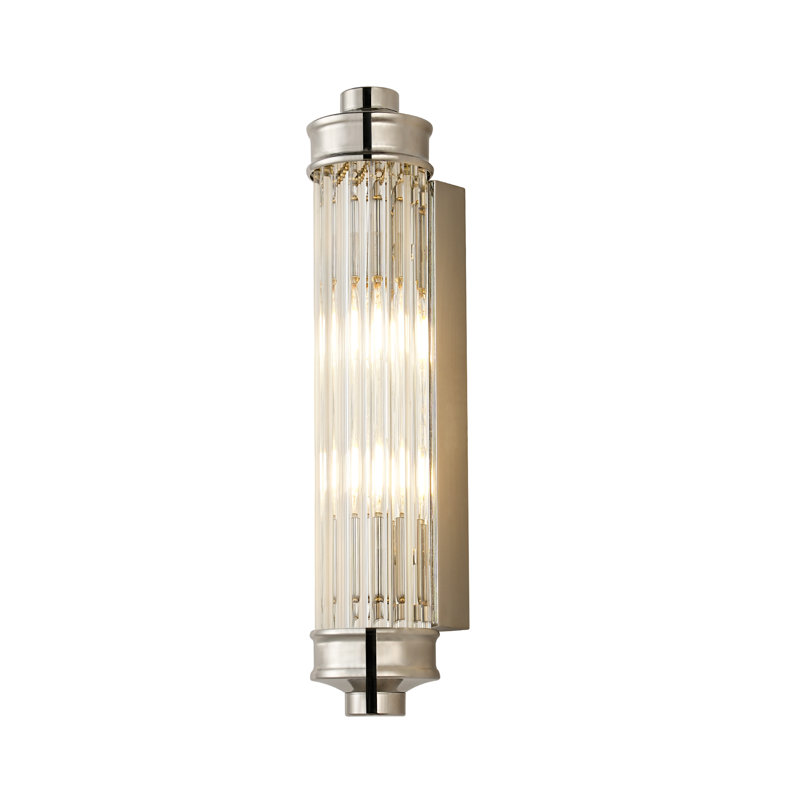 Sharima Ribbed Glass Rod Cylindrical Wall Light, 2 Heads Wall Lamp Wall Sconce, Nickel