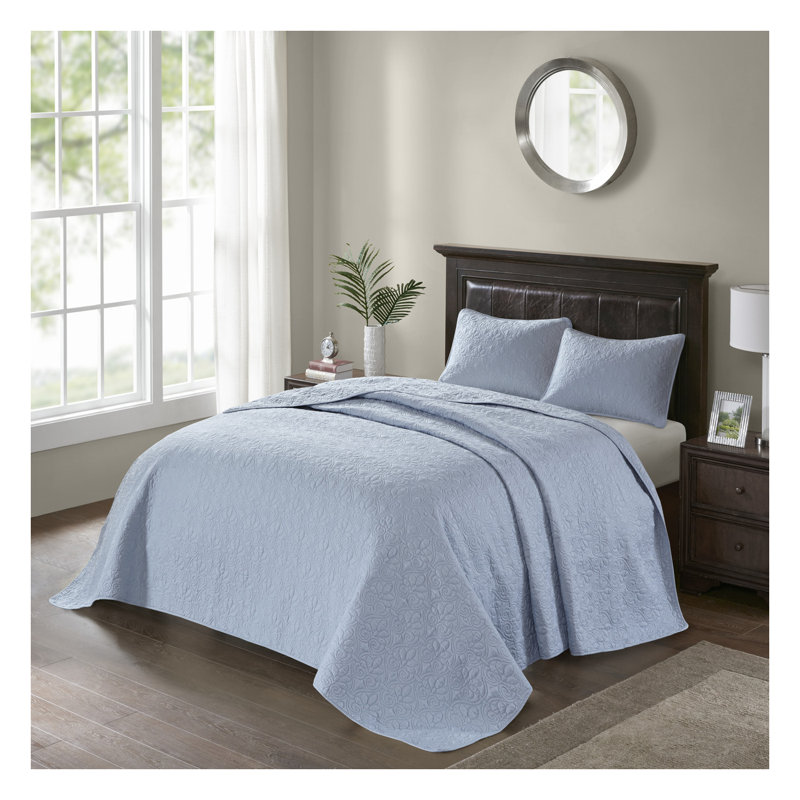 Ensemble de courtepointe réversible en coton - literie bleue simple / simple TG avec taie décorative assortie, courtepointe d'été légère