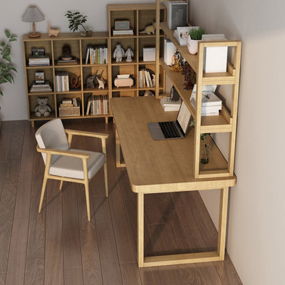 86.61" Burlywood Rectangular Solid Wood Office Sets