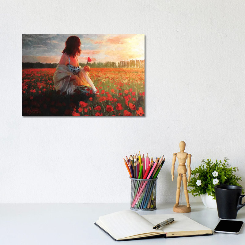 Love In A Field Of Poppies by Christopher Clark - Wrapped Canvas Painting, 20.32 cm H x 30.48 cm W