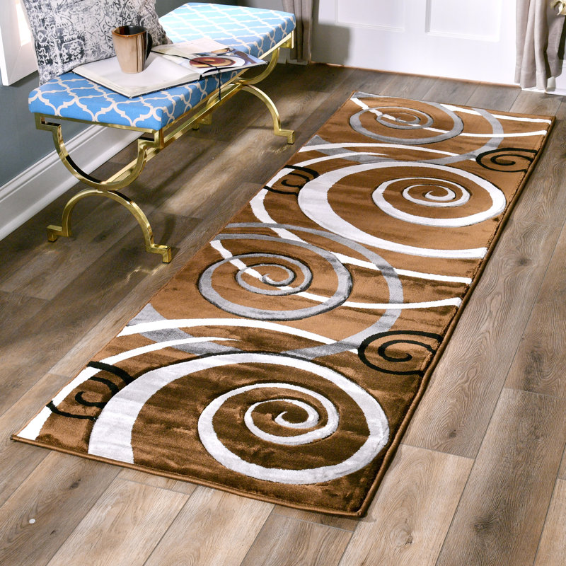 Tapis abstrait brun / gris Adonia, Rond 8 pi 1 po