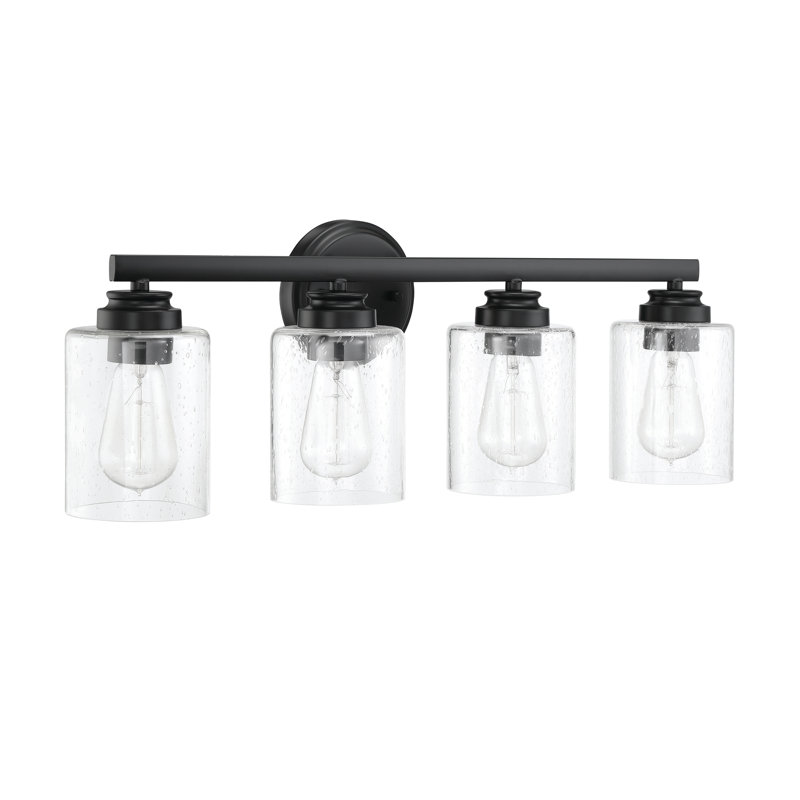 Éclairage de salle de bain à intensité variable 4 lumières Abdulkadyr, Transparent, Noir mat