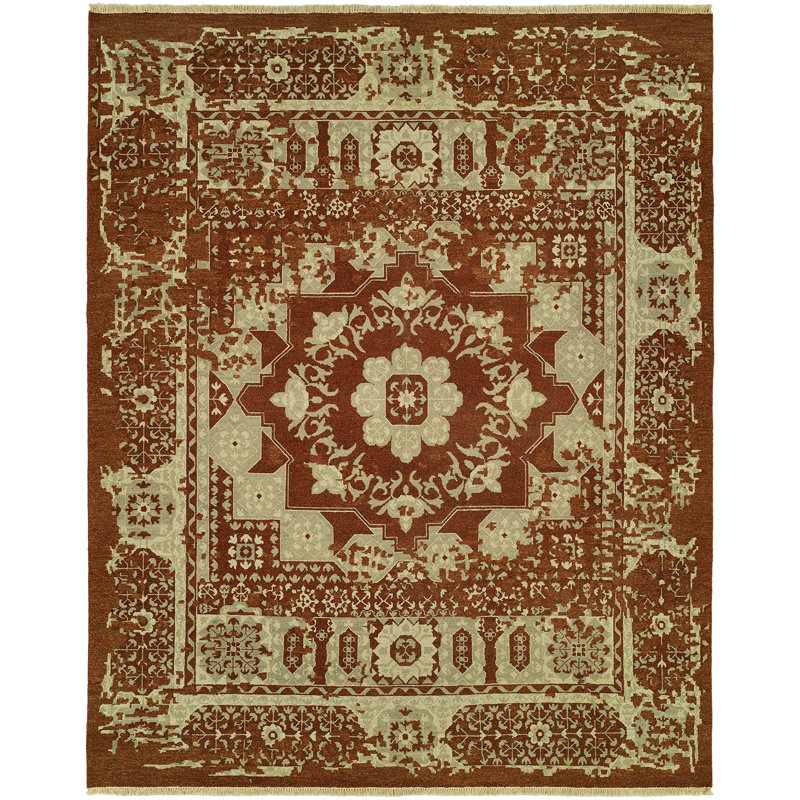 Wool Oriental Area Rug in Rust, Rectangle 10' x 14'