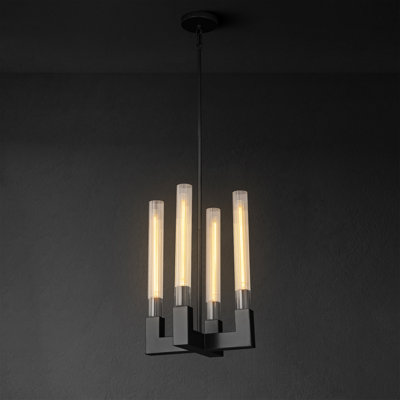 Lustre 4 lumières avec abat-jour en verre