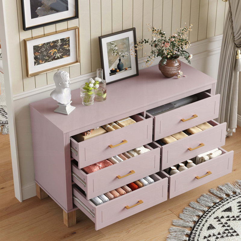 Commode double rose à 6 tiroirs, Pink