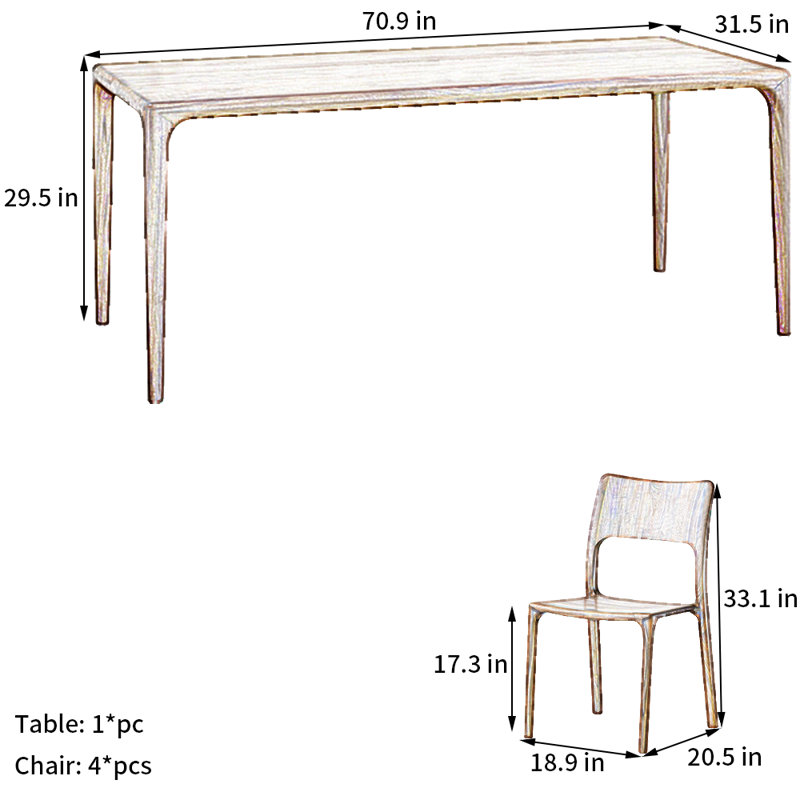 Ensemble de table de salle à manger en noyer noir, H 29,5 po x L 70,9 po x l 31,5 po