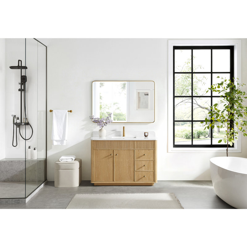 Ensemble de meuble-lavabo à simple cuve 48 "Stanwell en gris cendré délavé avec plateau en pierre composite à grain blanc