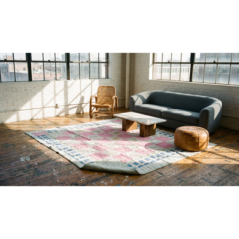 Antique Quilt Small Scatter Size Wool Ivory Rug