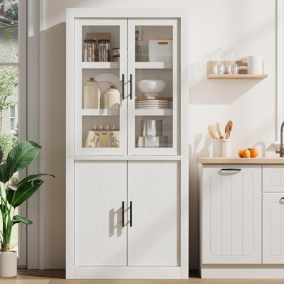 Garde-manger, garde-manger en bois avec 4 portes et tablettes réglables, garde-manger autoportant Farmhouse et grand espace de rangement pour la salle à manger et le salon