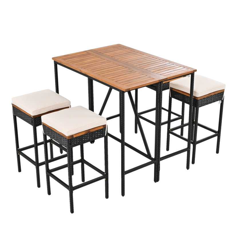 5-Piece Bar Height Table And Four Stools With Cushions, Dining Table Set