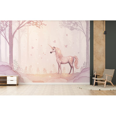 Unicorn princesse forêt mur graphiques peler et coller fille papier peint chambre d'enfant auto-adhésif arc-en-ciel pépinière murale (Peel-N-Stick) 896DRS