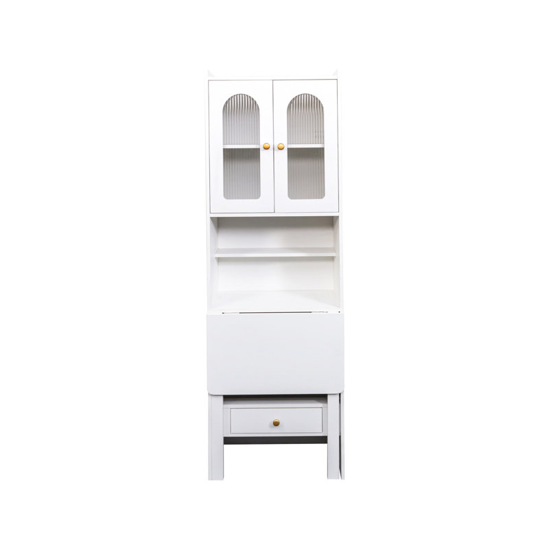 Fold-Out Convertible Writing Table,  Desk Cabinet With Shelf And Drawer Multi-Function Home Office Workstation, White