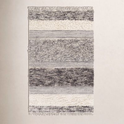 Catalina Cream Gray Flatweave Striped Wool Rug