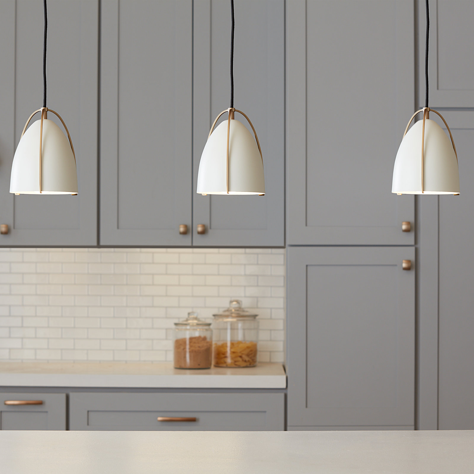 Nikki Single Light Metal Steel Dimmable Pendant, White, 7.5" H x 6.25" W x 6.25" W, Satin Brass