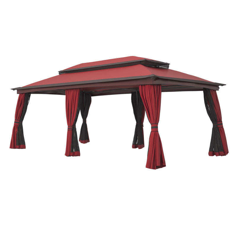 20 Ft.  X 10 Ft.  Metal With Steel Patio Gazebo, Red
