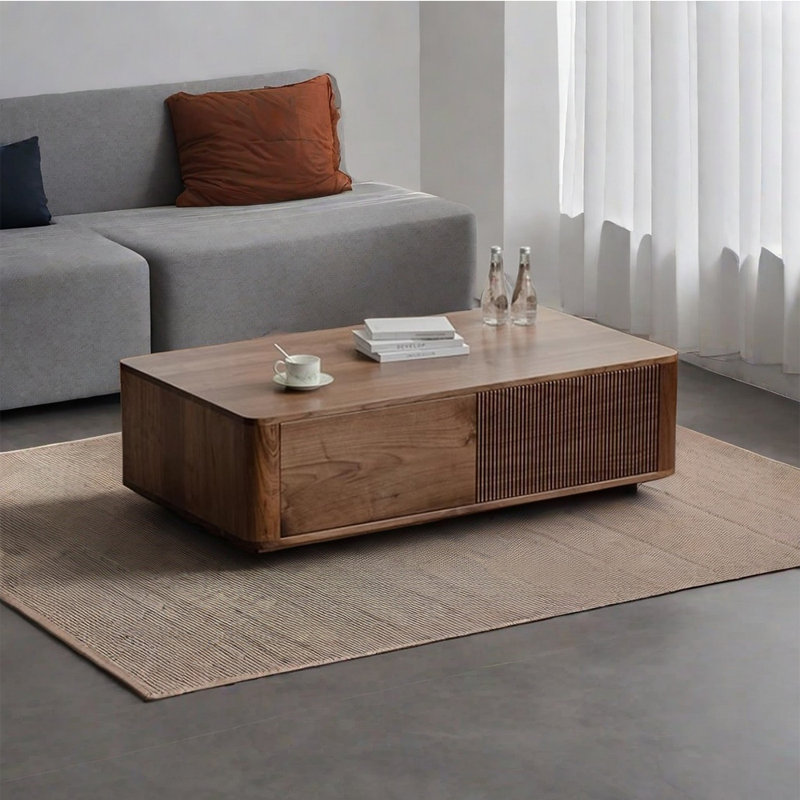 Retro simple solid wood coffee table, 13.77" H x 47.24" L x 23.62" W