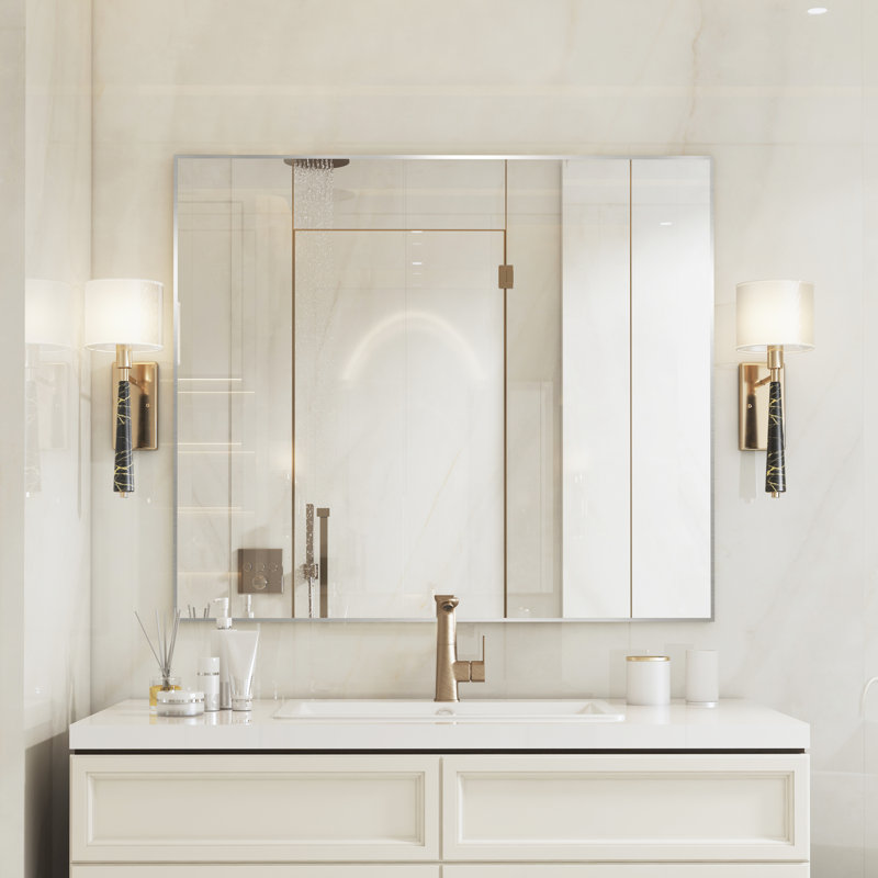 Miroir d'appoint Lesamuel, Nickel brossé, 36 po x 42 po, Rectangulaire