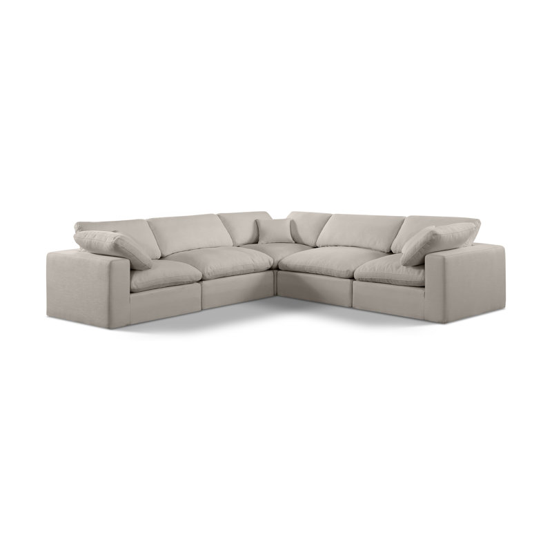 Hudhaifa Upholstered L-Shaped Sectional Reversible, Beige Linen Textured Fabric