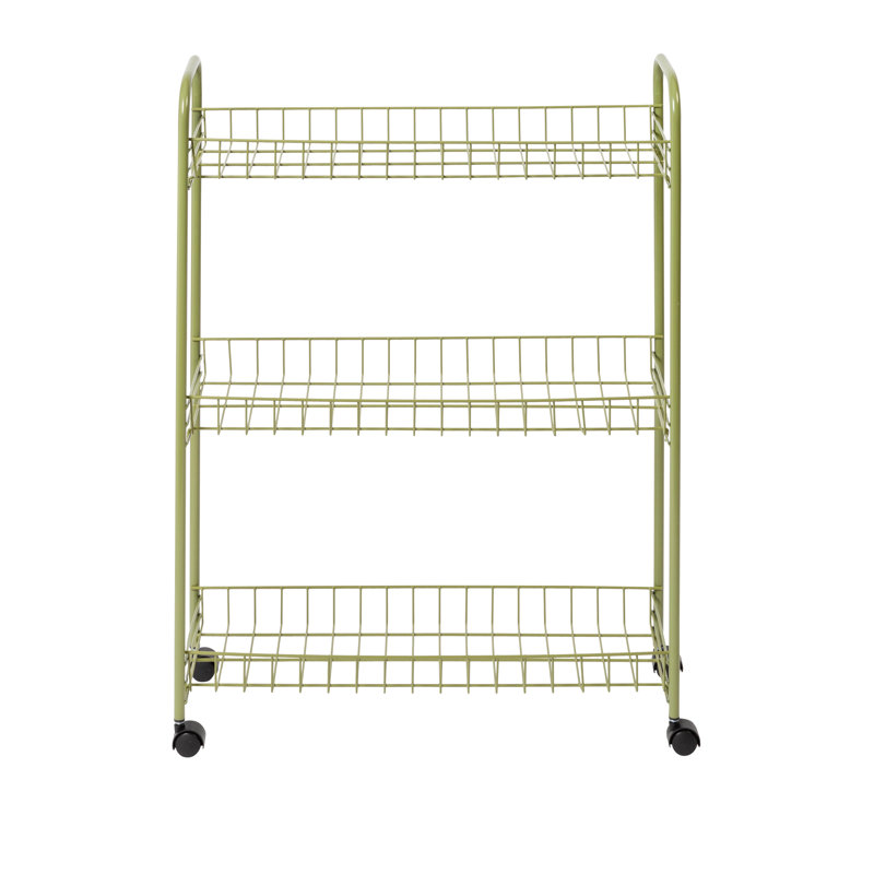 Olive Green 3-Tier Rust-Resistant Steel Rolling Cart