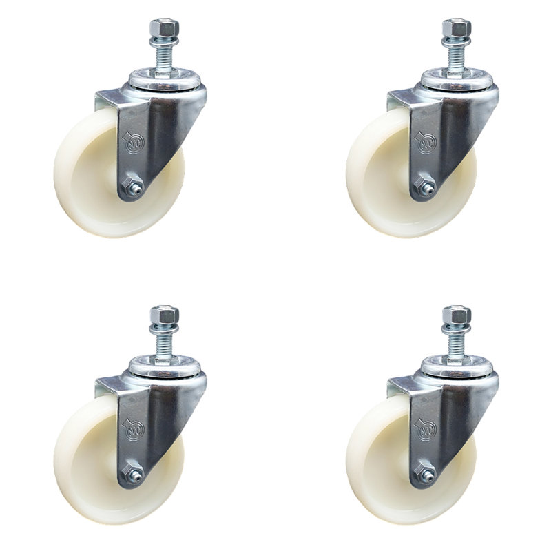 Ensemble de roulettes de service à roulettes à tige filetée en nylon de 4 pouces pivotant de 10 mm