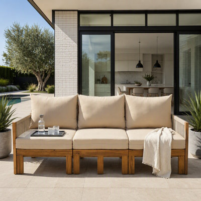 Canapé-lit d'extérieur convertible pour patio avec structure en bois d'acacia et coussins imperméables pour une utilisation polyvalente