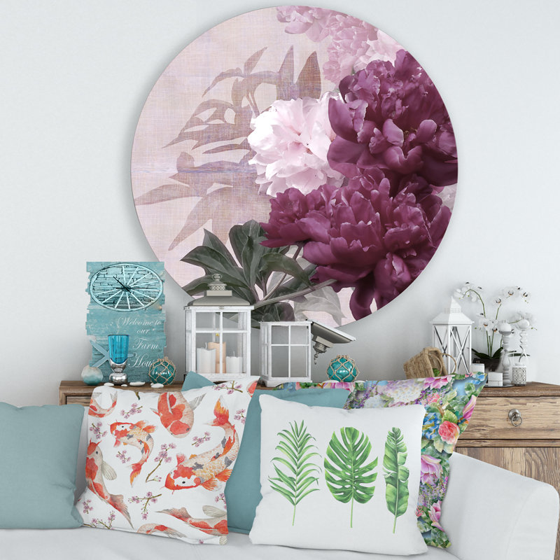 Art mural rétro, fleurs mauves et roses rétro I, H 36 po x l 36 po x P 1 po