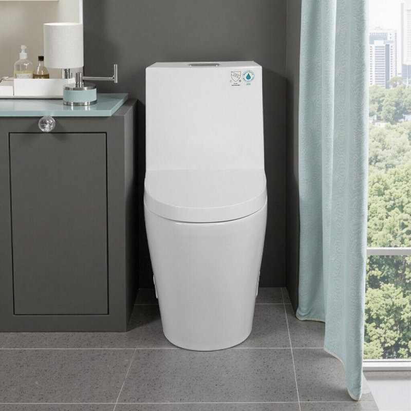 Modern One-Piece Toilet With Dual-Flush, Elongated Comfort Height, Soft-Closing Seat, Ceramic, White