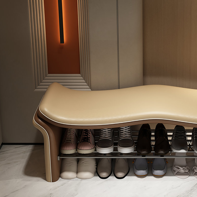47.2in Shoe Change Stool Shoe Storage, Brown/Beige